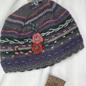 Colorful Knit Beanie with Floral Design